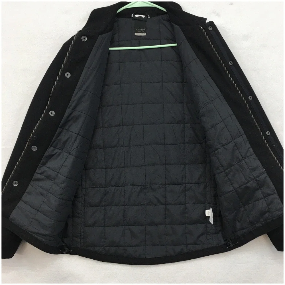 Nike SB Mens Y2K Black Wool Blend Quilted Coaches Jacket Snap Front XS